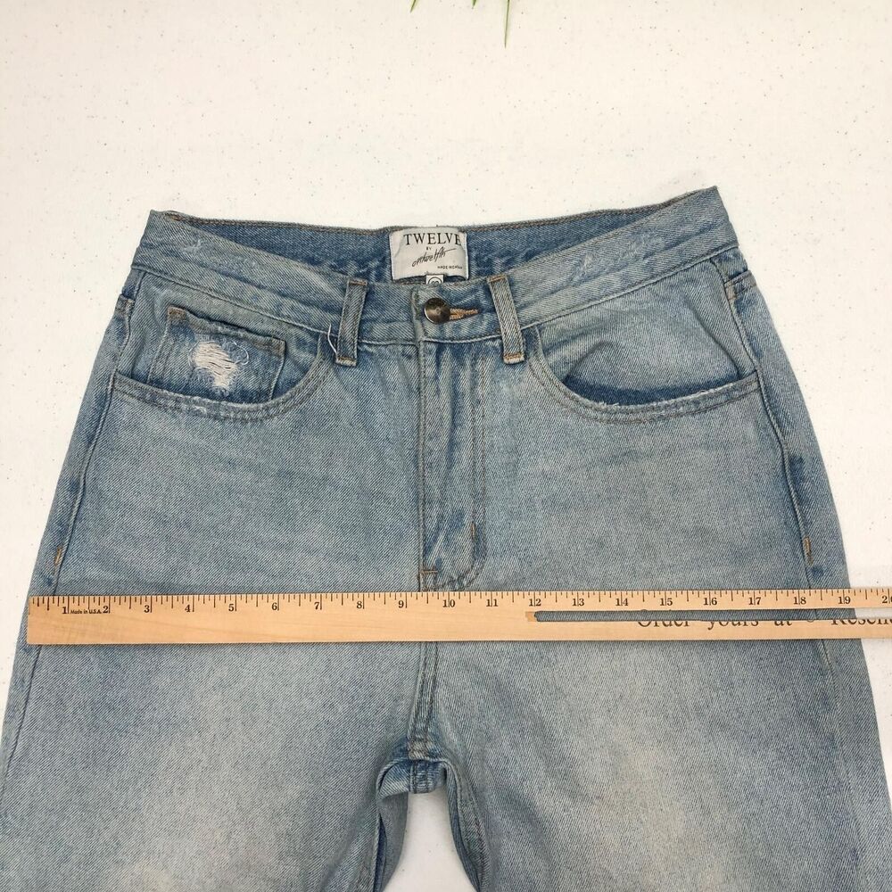 Twelve Jeans Womens 28 Blue High Rise Straight Crop Raw Hem Distressed Denim - Picture 6 of 13